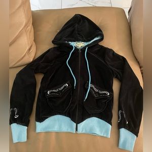 pass it girls jacket/hoodie. Color: black & blue.Size:XS.